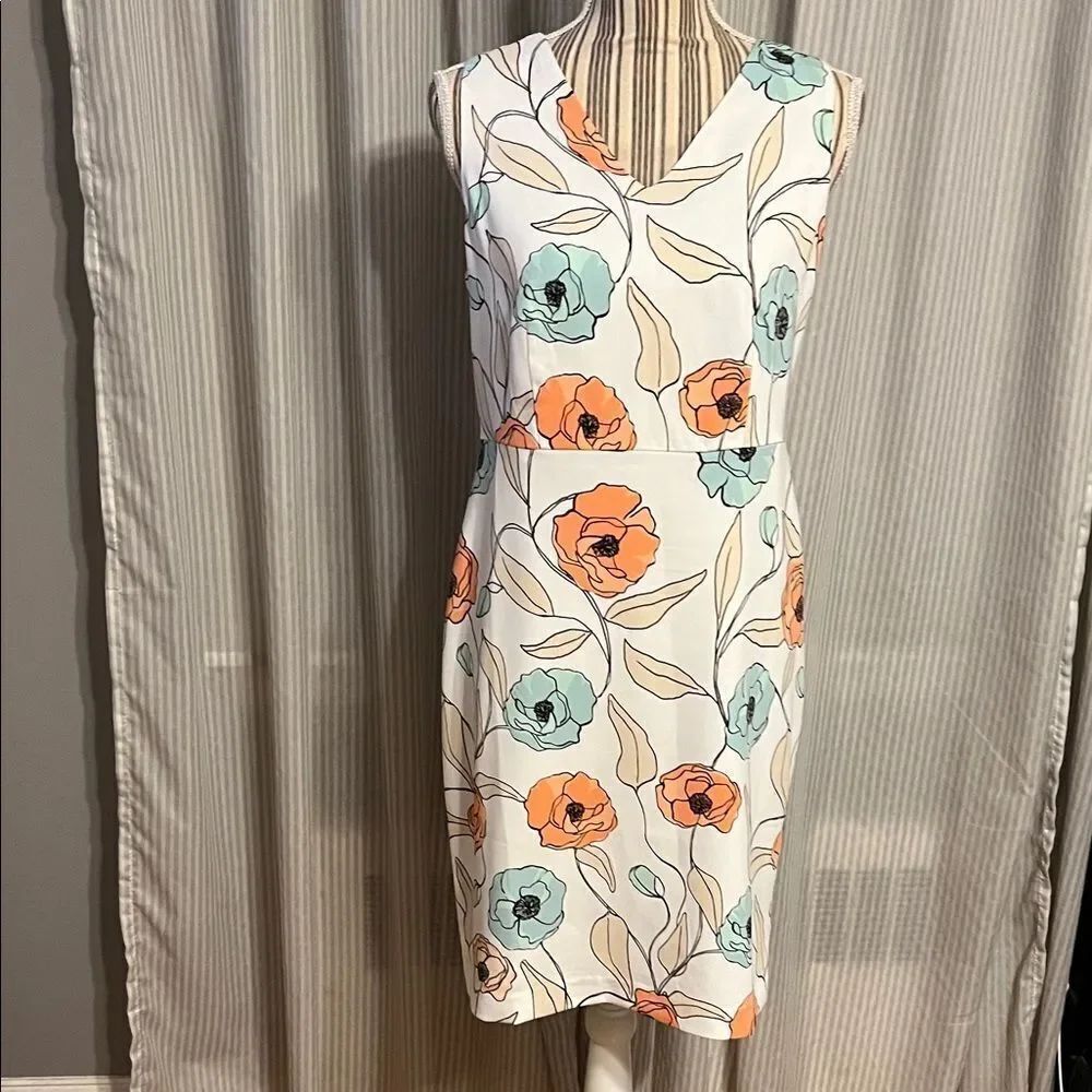 Ann Taylor Floral Sleeveless Dress - Orange and Blue